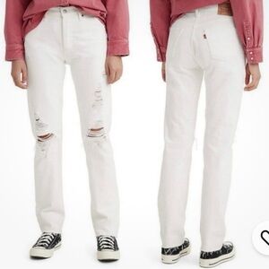 Levi’s 501 White High Rise Button Fly Distressed Raw Hem Jeans Size 32/30